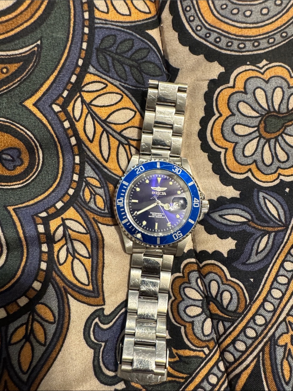 Invicta Silver Stainless Watch with Blue Dial and Blue Bezel